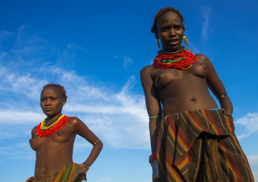 Topless dassanech tribe woman, Omo valley, Omorate, Ethiopia