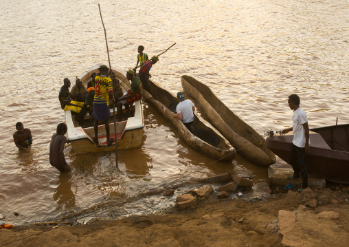 Trunk boats to cross the omo river, Omo valley, Omorate, Ethiopia