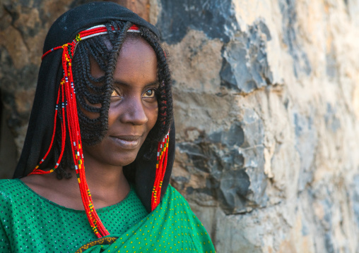 Afar tribe woman with braided hair, Afar region, Erta ale, Ethiopia
