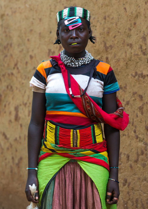 Portrait of a bana tribe woman with clips in the hair, Omo valley, Key afer, Ethiopia