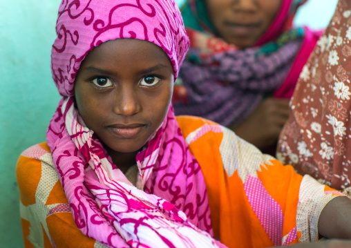 Veiled afar tribe girls at school, Afar region, Semera, Ethiopia