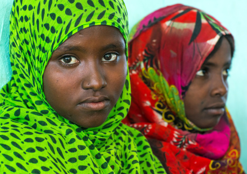 Veiled afar tribe girls at school, Afar region, Semera, Ethiopia