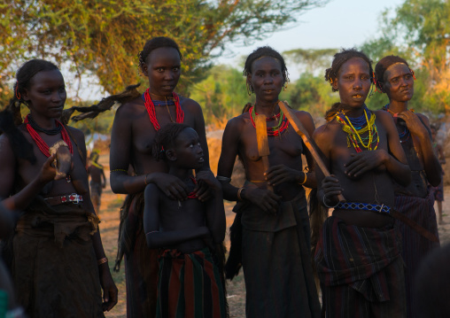 Dassanech tribe women during dimi ceremony to celebrate circumcision of teenagers, Omo valley, Omorate, Ethiopia