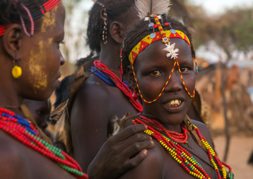 Dassanech tribe women during dimi ceremony to celebrate circumcision of teenagers, Omo valley, Omorate, Ethiopia