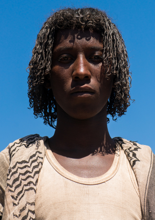 Portrait of an afar tribe man with traditional hairstyle, Afar region, Assayta, Ethiopia