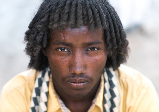Portrait of an afar tribe man with traditional hairstyle, Afar region, Assayta, Ethiopia