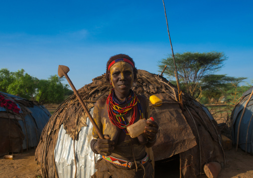 Dassanech tribe woman during the dimi ceremony to celebrate the circumcision of the teenagers, Omo valley, Omorate, Ethiopia