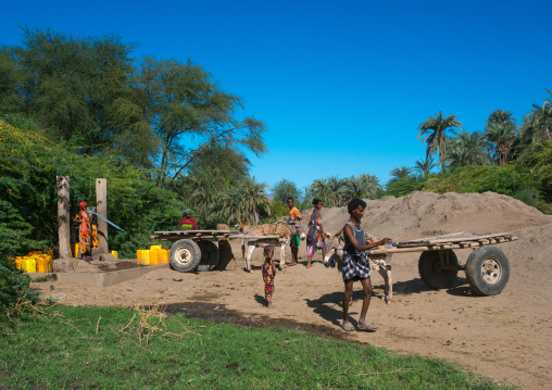 Afar tribe people taking water in a well, Afar region, Afambo, Ethiopia