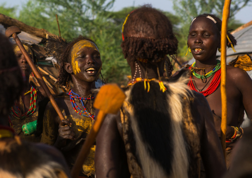 Dassanech tribe women during dimi ceremony to celebrate circumcision of teenagers, Omo valley, Omorate, Ethiopia