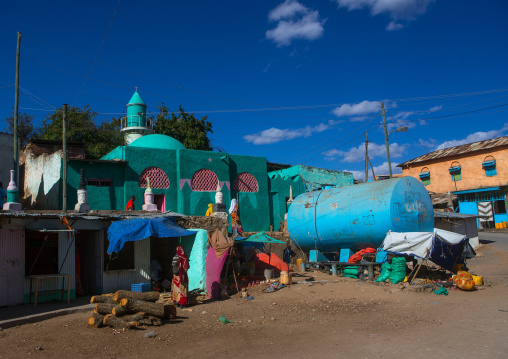 Mosque and water tanker in the old town, Harari region, Harar, Ethiopia