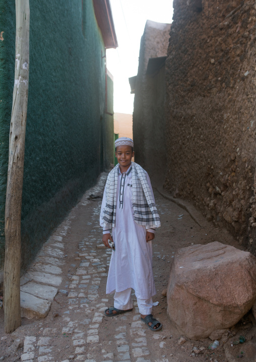 Muslim boy in the streets of the old town, Harari region, Harar, Ethiopia