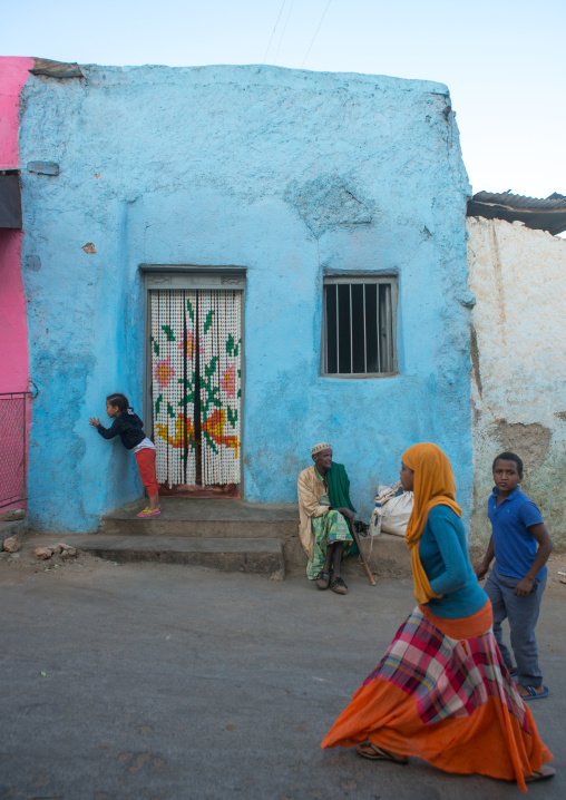 People walking in the streets of the old town, Harari region, Harar, Ethiopia