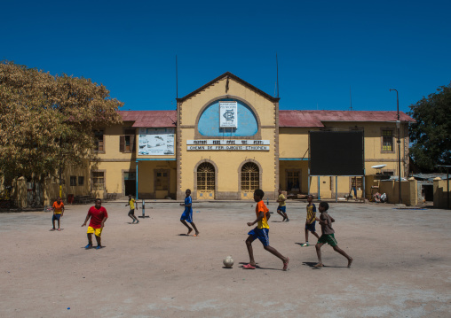 Children playing foorball in front of the ethiopia to djibouti railway station, Dire dawa region, Dire dawa, Ethiopia