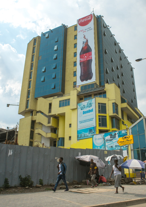 Giant billboard of coca cola on side of a mall, Addis abeba region, Addis ababa, Ethiopia