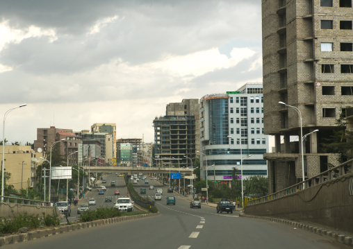 Street scene showing traffic and modern buildings, Addis abeba region, Addis ababa, Ethiopia
