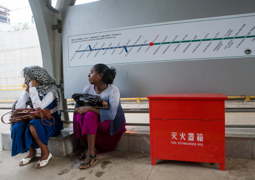 People waiting for the ethiopian railways constructed by china, Addis abeba region, Addis ababa, Ethiopia