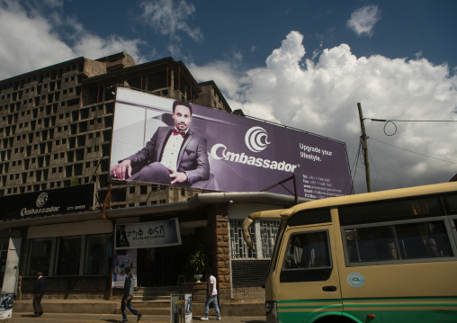 Giant billboard of ambassador on side of building, Addis abeba region, Addis ababa, Ethiopia