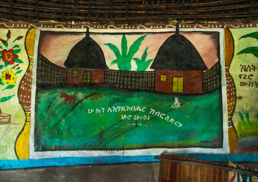 Ethiopia, Kembata, Alaba Kuito, ethiopian traditional house with decorated and painted walls