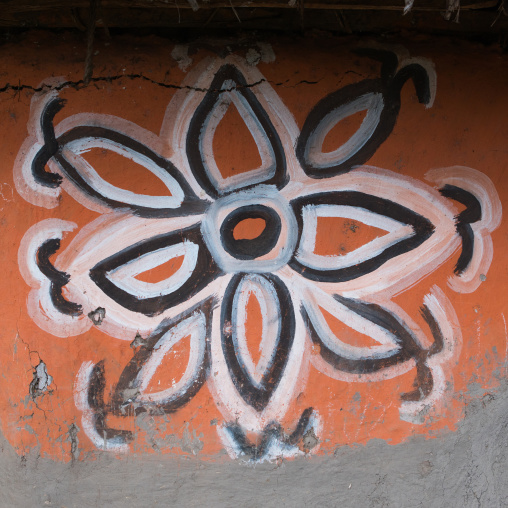 Ethiopia, Kembata, Alaba Kuito, flower on a painted house