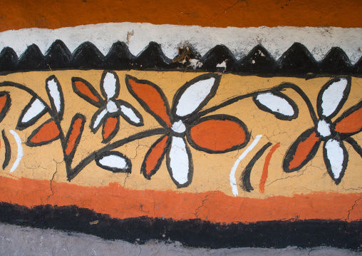 Ethiopia, Kembata, Alaba Kuito, flowers on a painted house