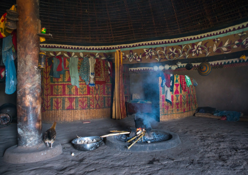 Ethiopia, Kembata, Alaba Kuito, inside a traditional decorated house