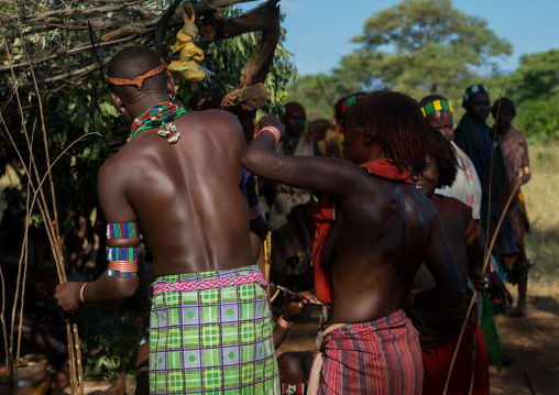 Hamer tribe whipper during a bull jumping ceremony, Omo valley, Turmi, Ethiopia