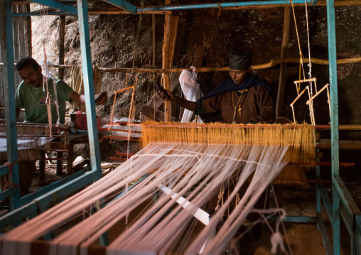 Orthodox monk weaver working, Amhara region, Lalibela, Ethiopia