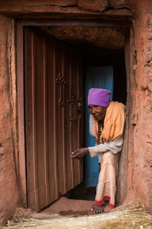 Old woman monk in her small house, Amhara region, Lalibela, Ethiopia