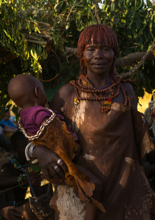 Hamer tribe woman and her baby, Omo valley, Turmi, Ethiopia