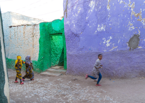 Children in the colorful streets of Jugol old town, Harari Region, Harar, Ethiopia