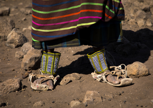 Issa tribe woman with goat skin shoes, Afar region, Yangudi Rassa National Park, Ethiopia