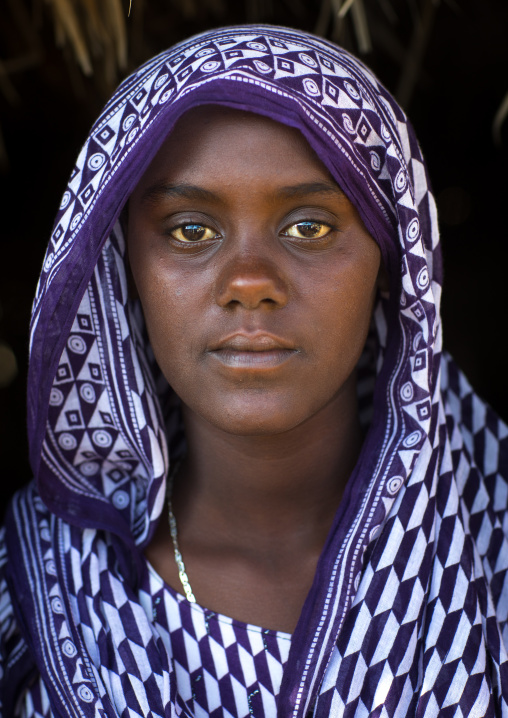 Portrait of an Afar tribe girl with a veil, Afar region, Afambo, Ethiopia