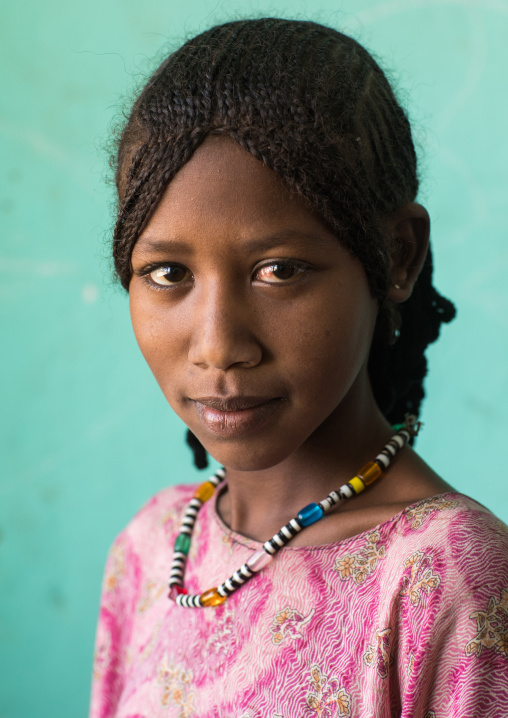 Portrait of an Afar tribe girl with braided hair, Afar region, Semera, Ethiopia