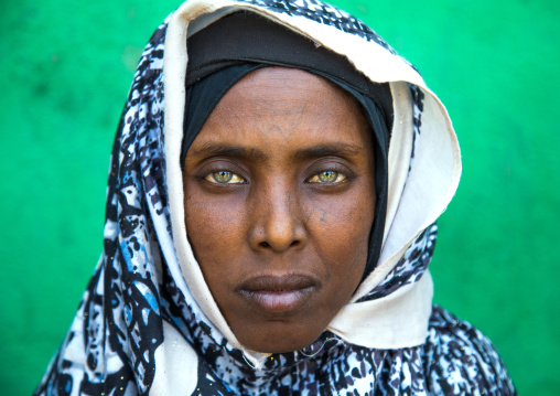 Portrait of an Afar tribe woman with green eyes and tattoos on her face, Afar region, Assaita, Ethiopia