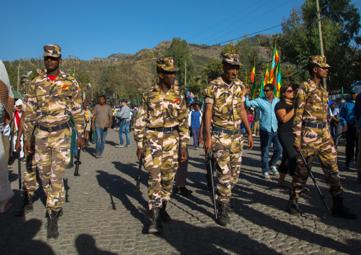 Ethiopian policemen during Timkat epiphany festival, Amhara region, Lalibela, Ethiopia