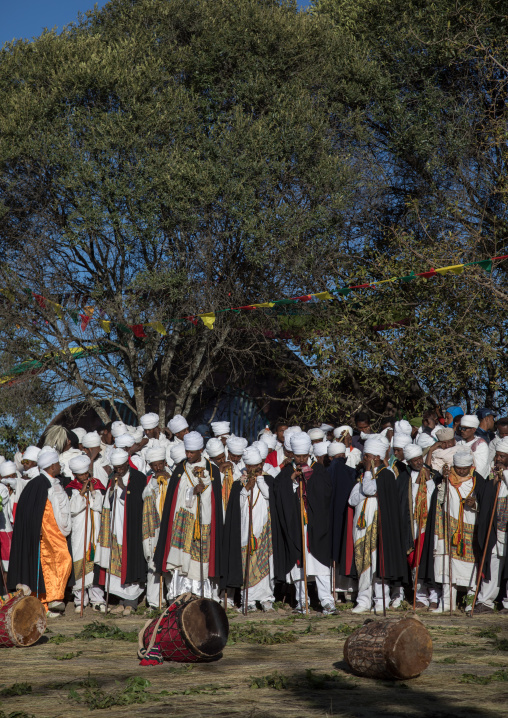 Ethiopian orthodox priests celebrating the colorful Timkat epiphany festival, Amhara region, Lalibela, Ethiopia