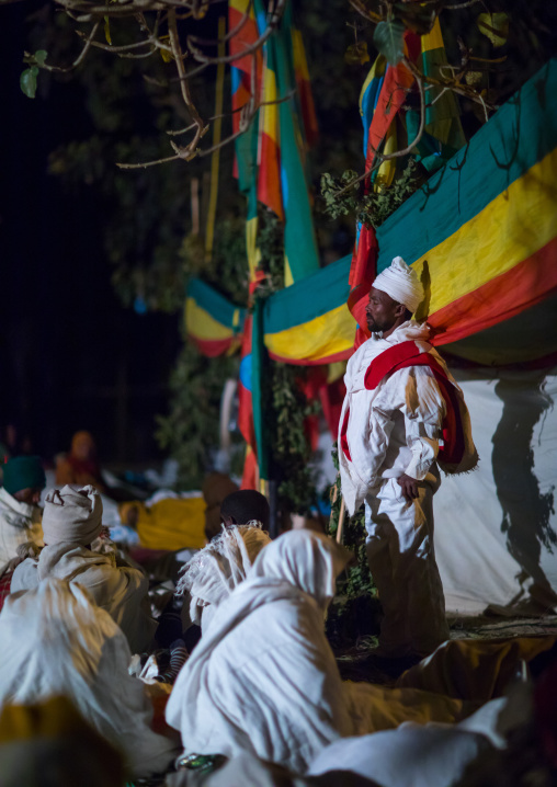 Orthodox pilgrims at Timkat festival during nightime, Amhara region, Lalibela, Ethiopia