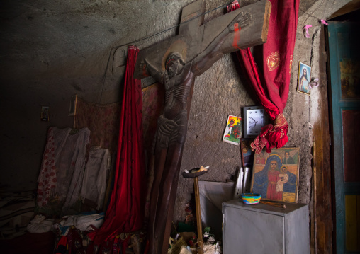 Jesus on the cross in Asheten Mariam rock hewn church, Amhara region, Lalibela, Ethiopia