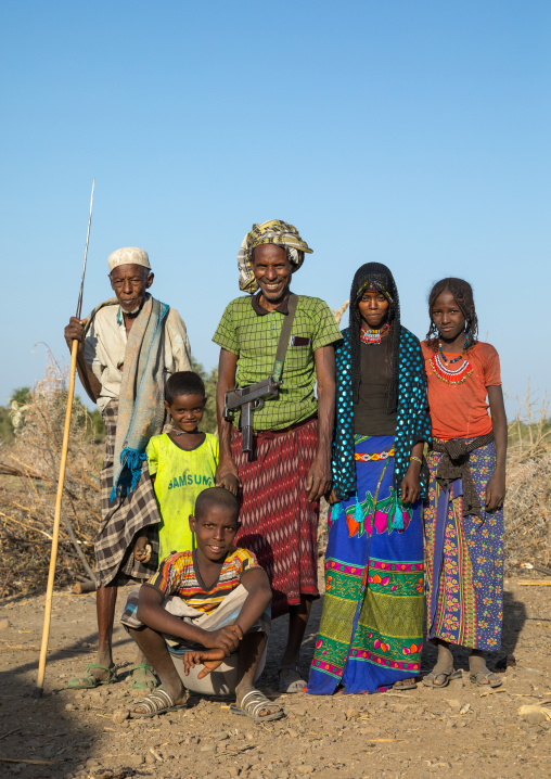 Portrait of an Afar tribe family, Afar region, Chifra, Ethiopia