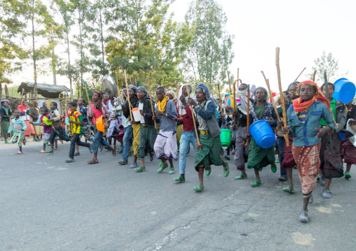 Men dancing during an Oromo wedding celebration, Amhara region, Artuma, Ethiopia