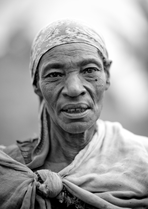 Old benje woman wearing a scarf, Ethiopia