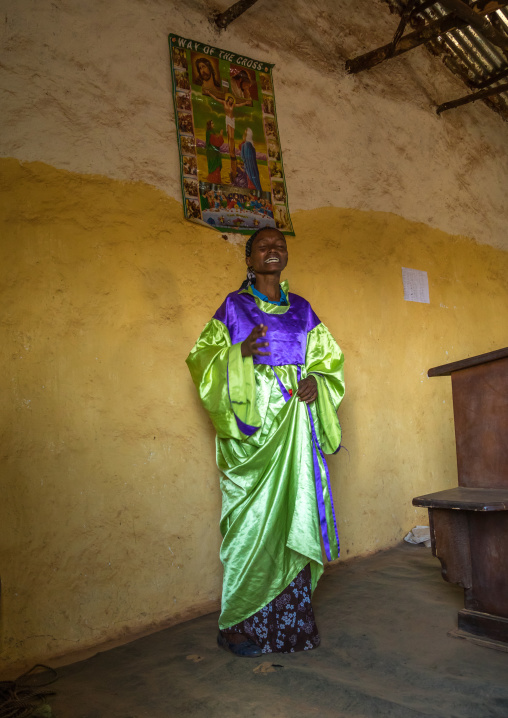 Borana pastor woman during sunday church service, Oromia, Yabelo, Ethiopia