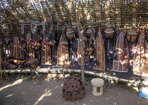 Traditional decorations inside a house during the Gada system ceremony in Borana tribe, Oromia, Yabelo, Ethiopia