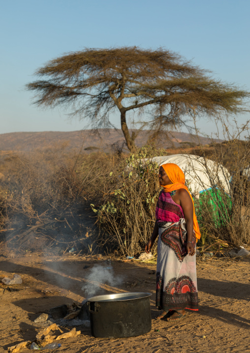 Woman cooking during the Gada system ceremony in Borana tribe, Oromia, Yabelo, Ethiopia