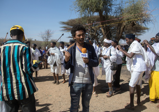 Ethiopian journalist during the Gada system ceremony in Borana tribe, Oromia, Yabelo, Ethiopia
