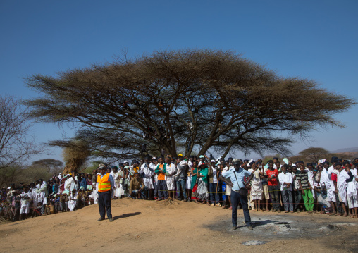 People listening to speeches during the Gada system ceremony in Borana tribe, Oromia, Yabelo, Ethiopia