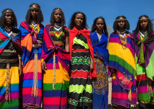 Borana tribe virgin girls during the Gada system ceremony, Oromia, Yabelo, Ethiopia