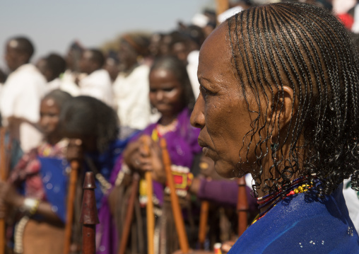 Woman with braided hair during the Gada system ceremony in Borana tribe, Oromia, Yabelo, Ethiopia