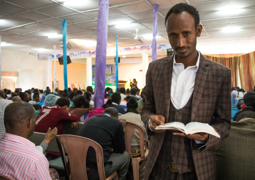 Evangelist pastor Mohamed who converted from islam to christianity inside the gospel church, Addis Ababa region, Addis Ababa, Ethiopia