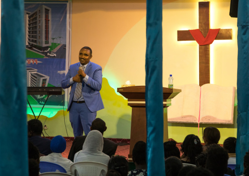 Pastor Kalab Atlabachew in gospel church, Addis Ababa region, Addis Ababa, Ethiopia
